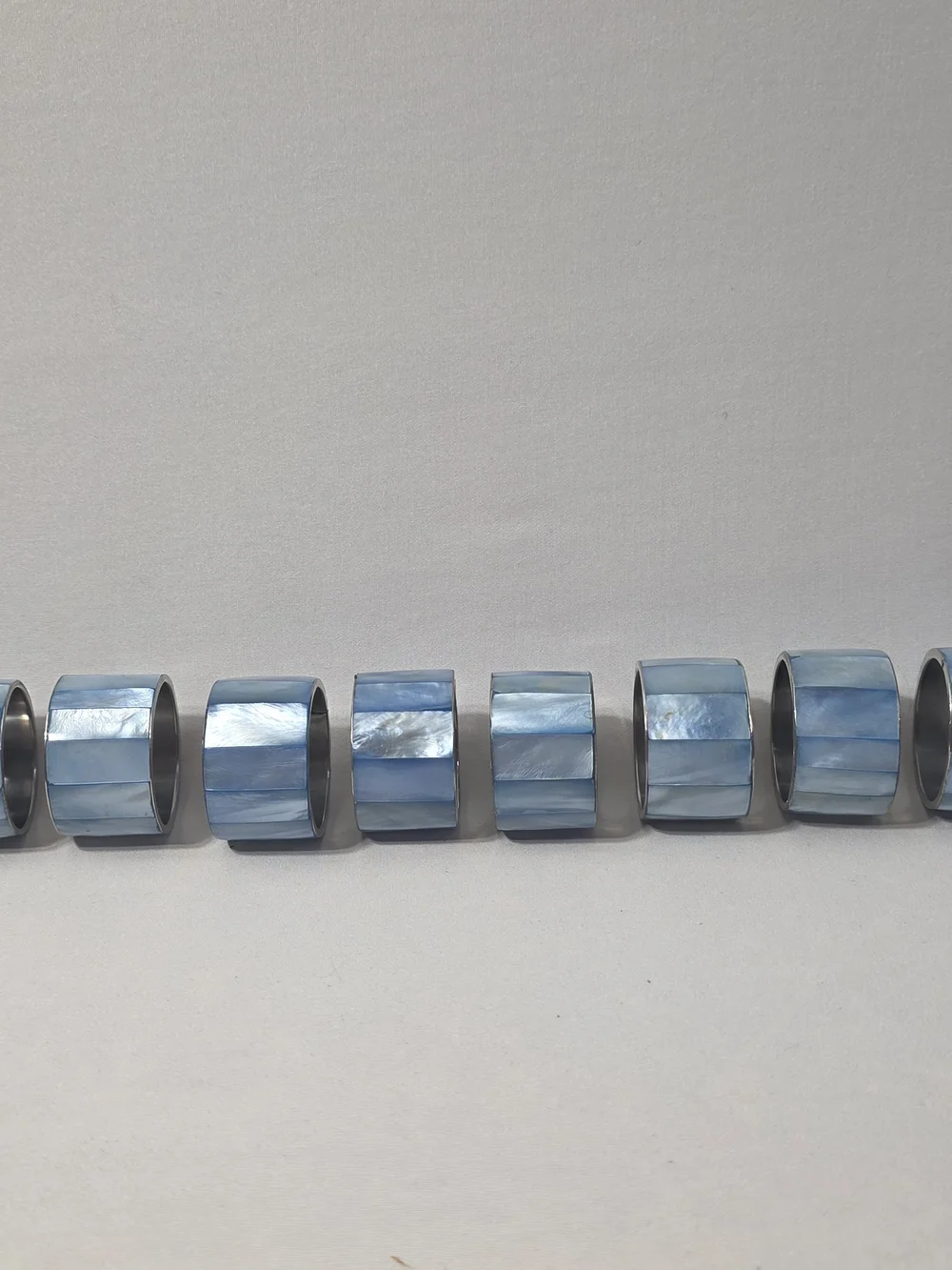 Blue Mother-of-Pearl Wide Napkin Ring Set - Elegant Table Accent
